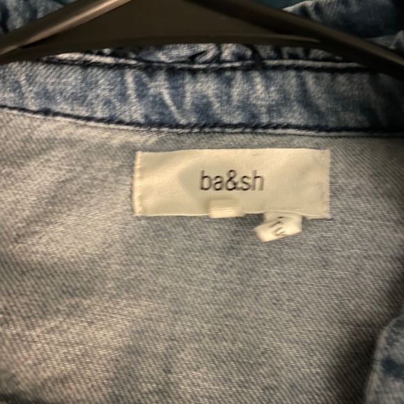 ba&sh Blue Jean Jacket with Ruffle Collar - Picture 2 of 6